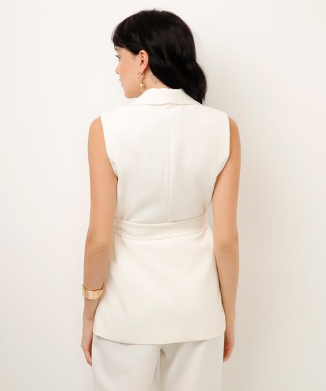 colete de alfaiataria com faixa off white