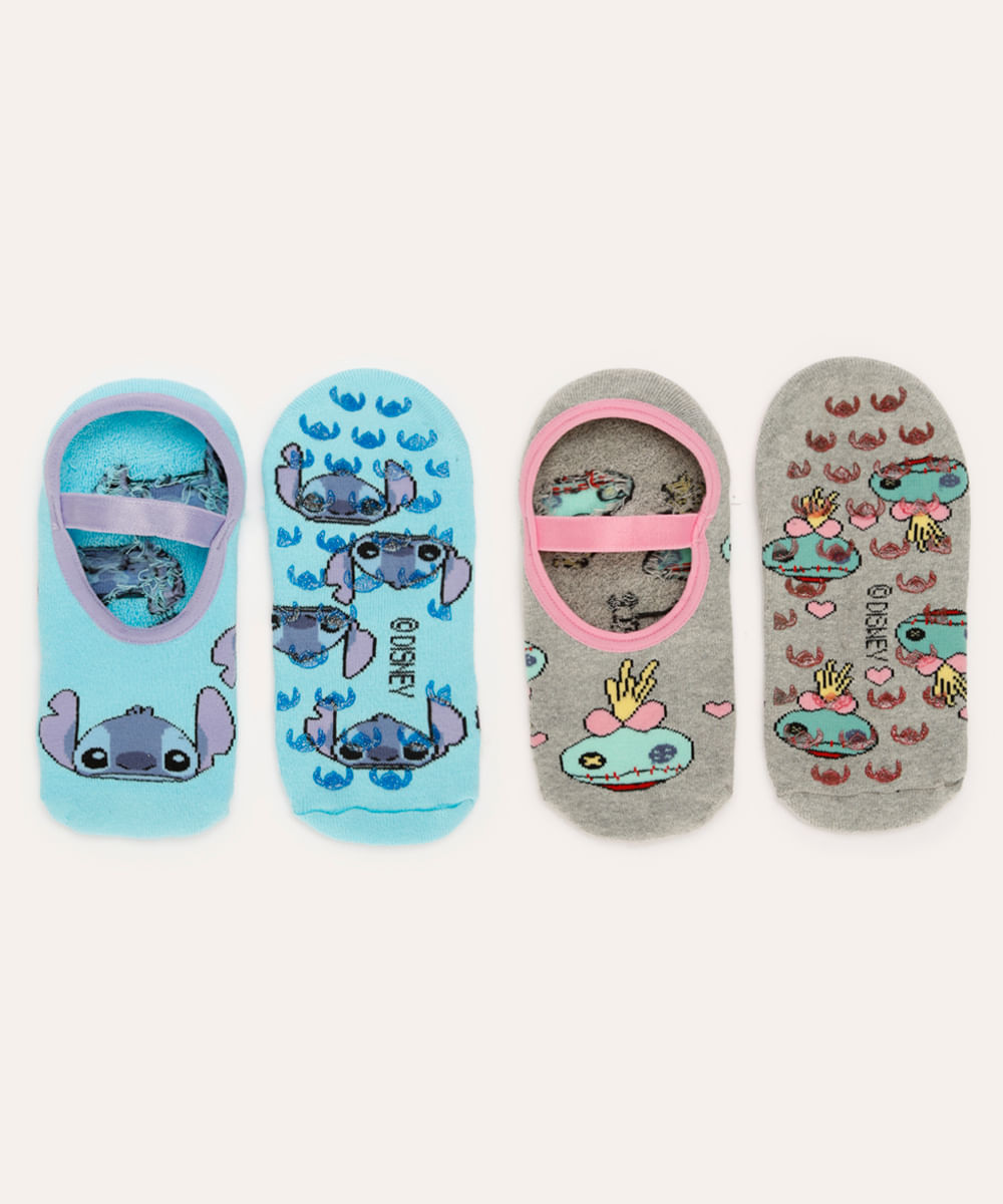 kit de 2 meias sapatilha stitch colorida