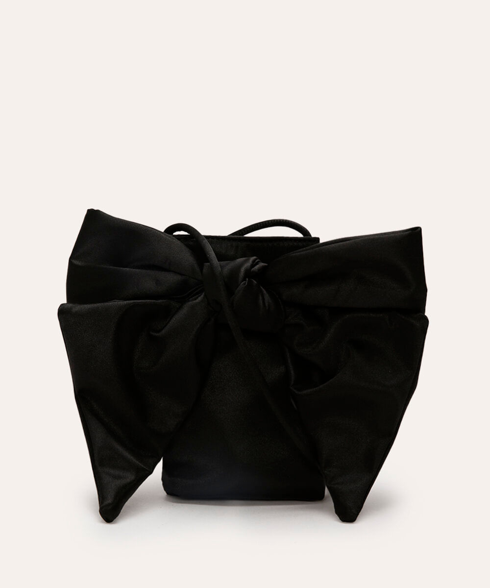 bolsa phone bag acetinada com laço preta