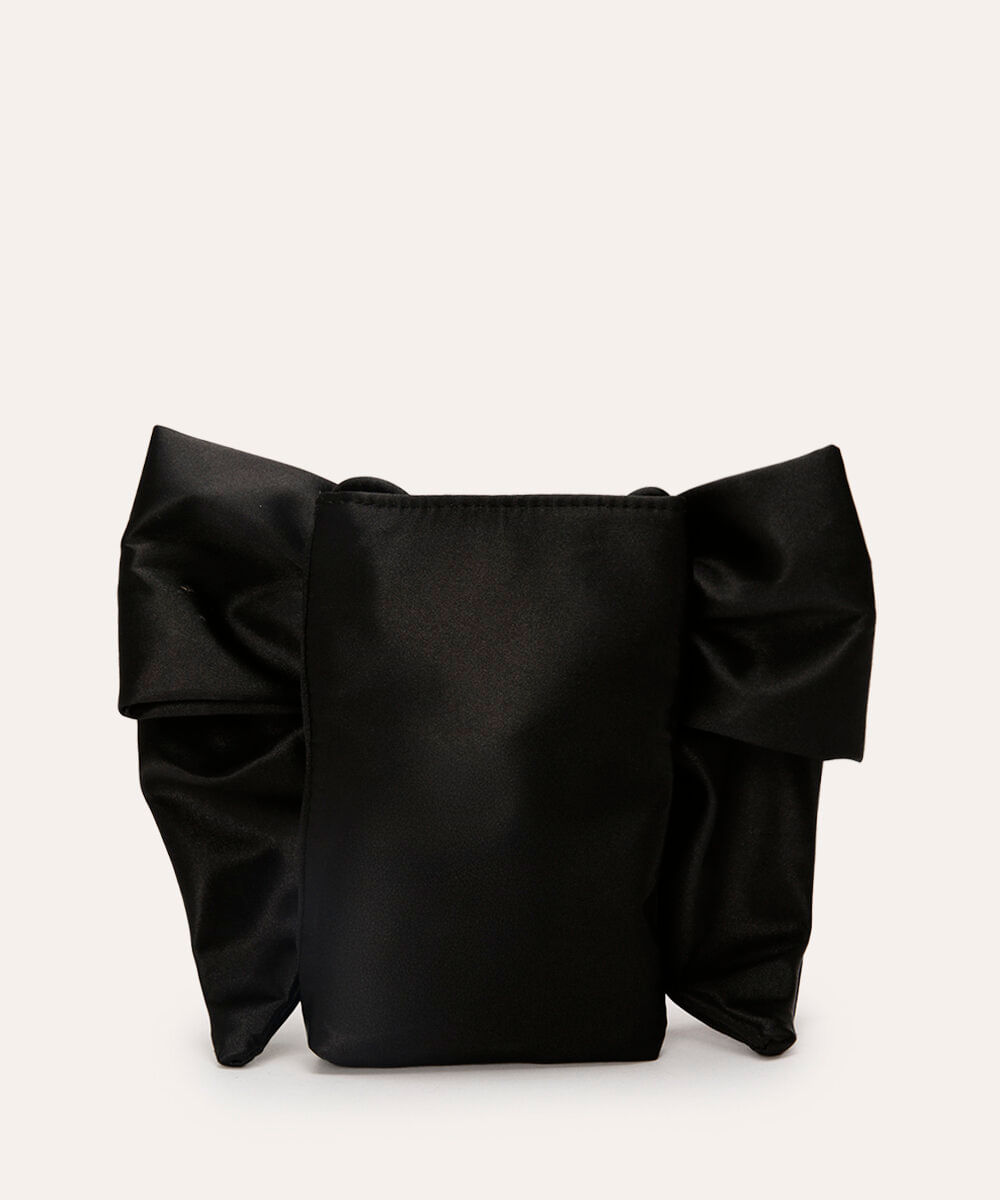bolsa phone bag acetinada com laço preta
