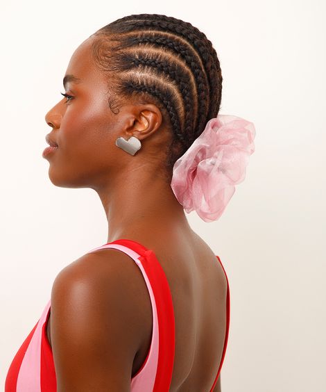 elástico de cabelo scrunchie brilhoso rosa