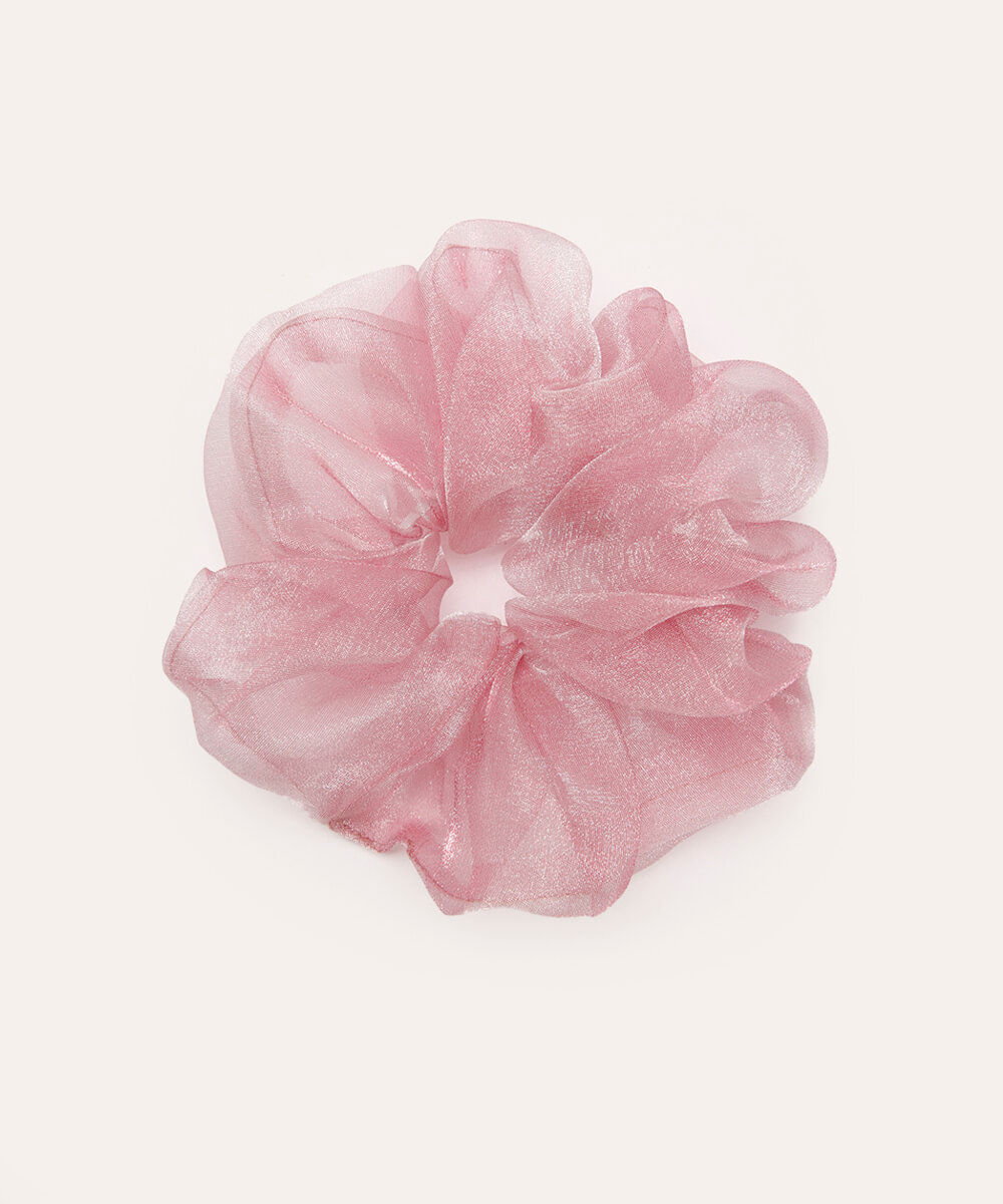 elástico de cabelo scrunchie brilhoso rosa