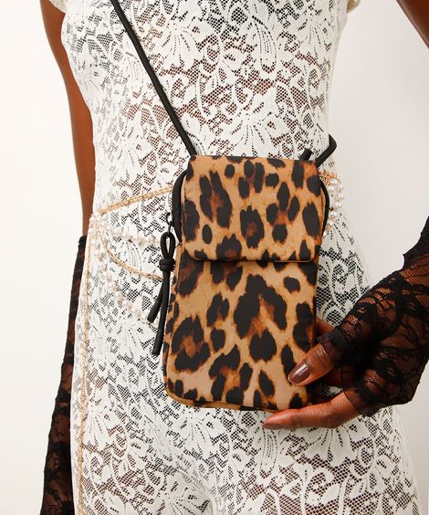 bolsa phone bag animal print bege