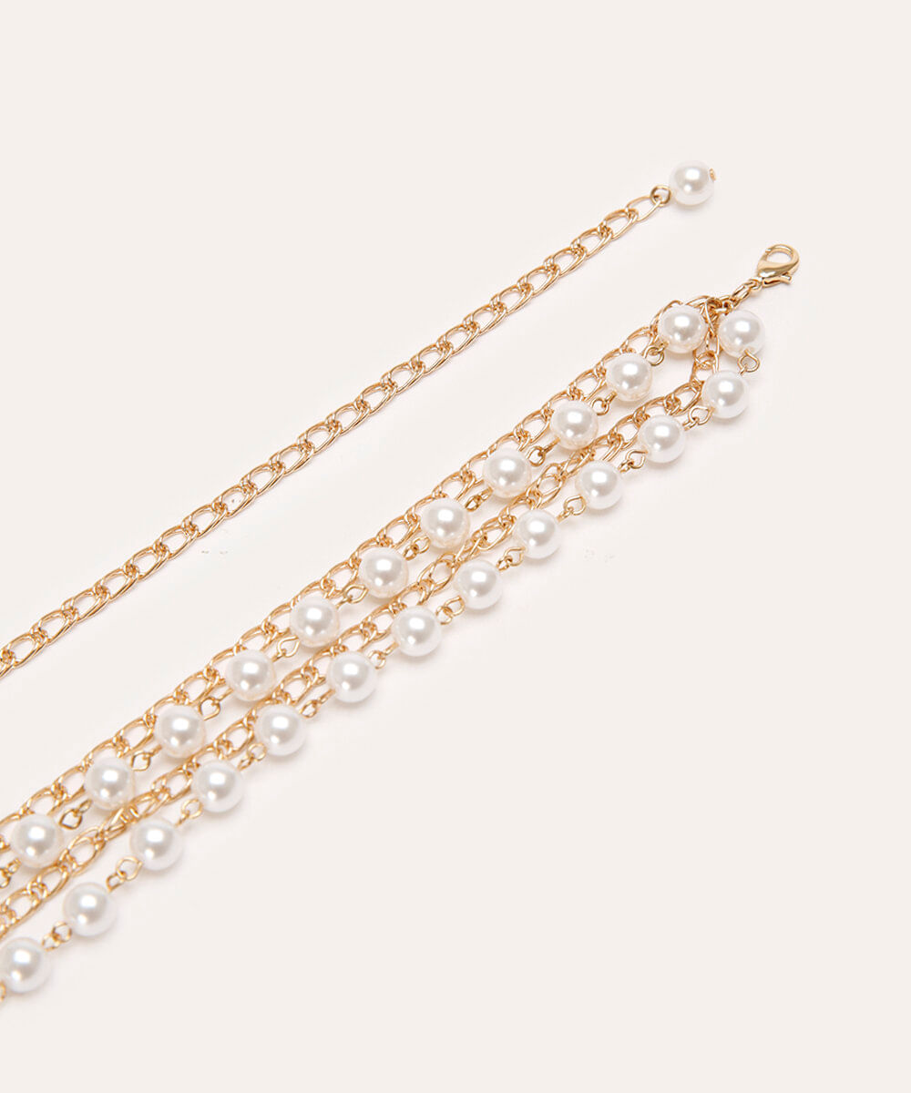 cinto de corrente com pérolas dourado