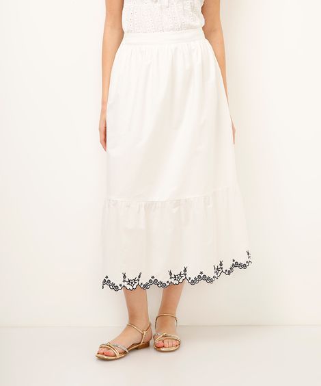 saia midi de algodão com bordado off white