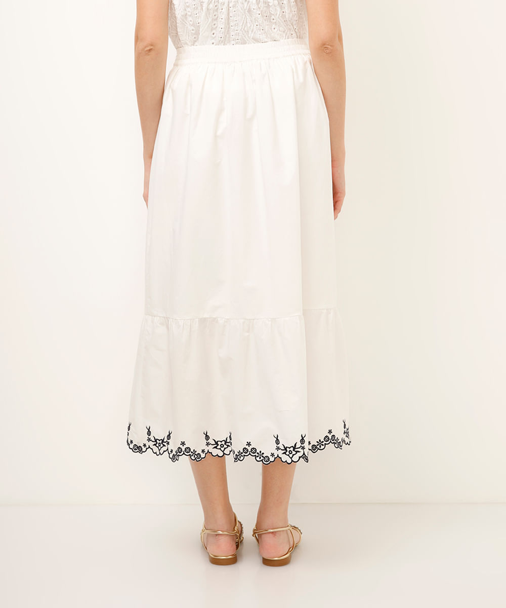 saia midi de algodão com bordado off white