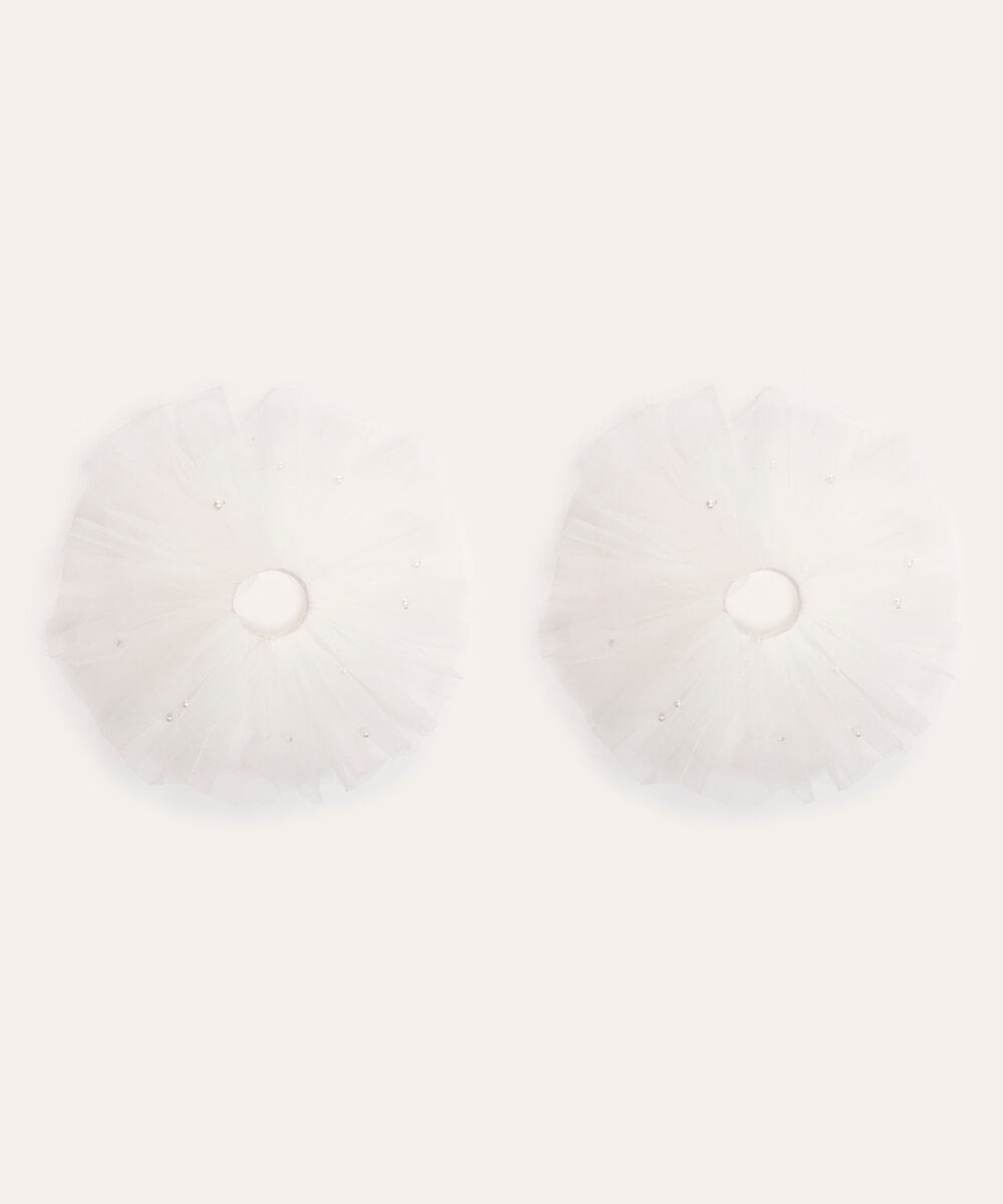 punho de tule com pérolas branco