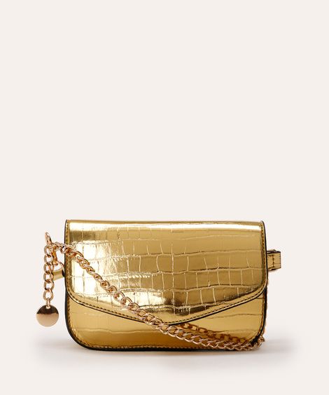 pochete alça de corrente metalizada dourado