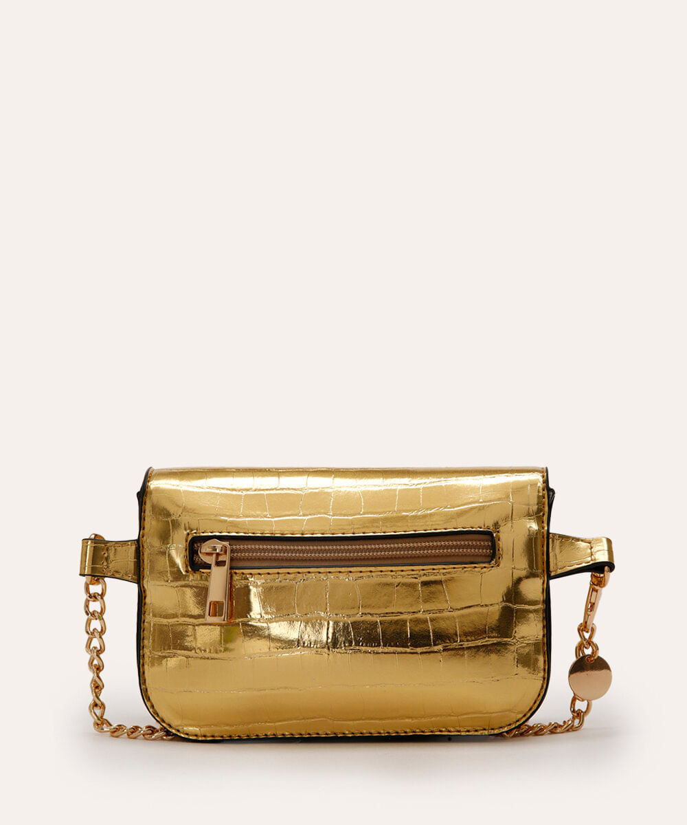pochete alça de corrente metalizada dourado