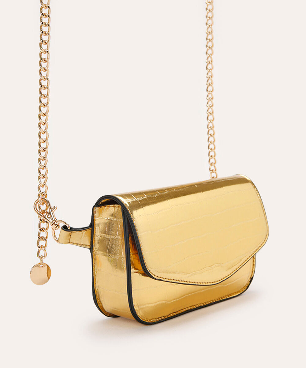 pochete alça de corrente metalizada dourado
