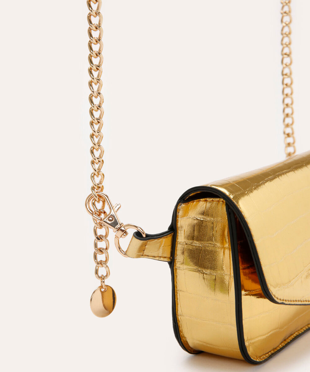pochete alça de corrente metalizada dourado