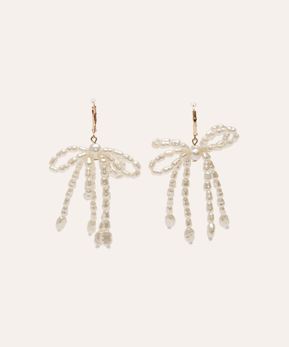 brinco laços de pérolas branco