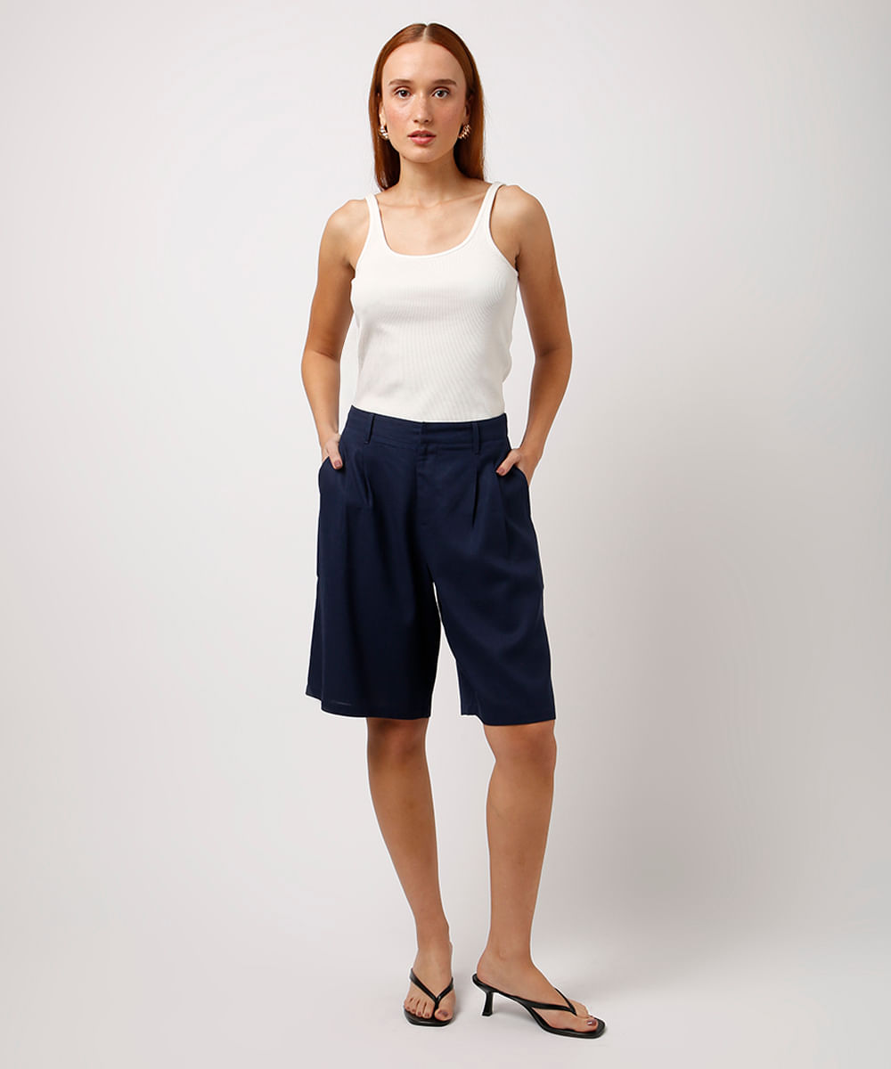 bermuda de alfaiataria com linho mindset azul