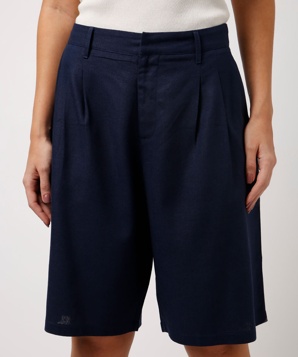 bermuda de alfaiataria com linho mindset azul