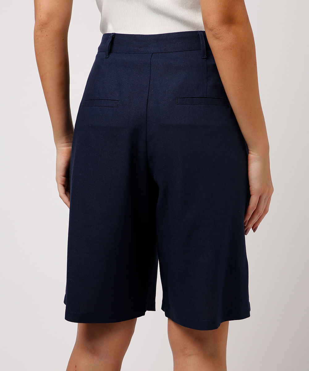 bermuda de alfaiataria com linho mindset azul