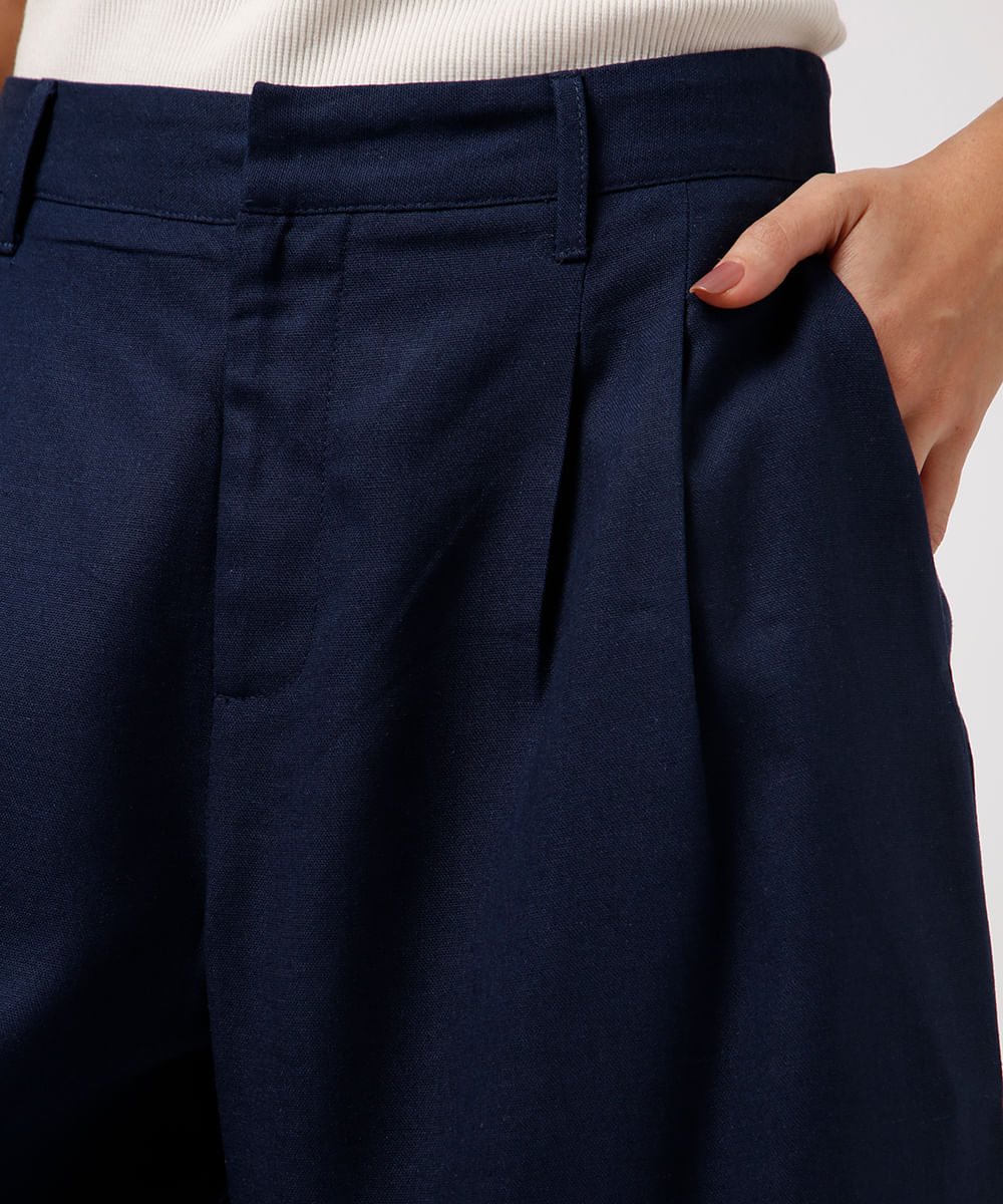 bermuda de alfaiataria com linho mindset azul