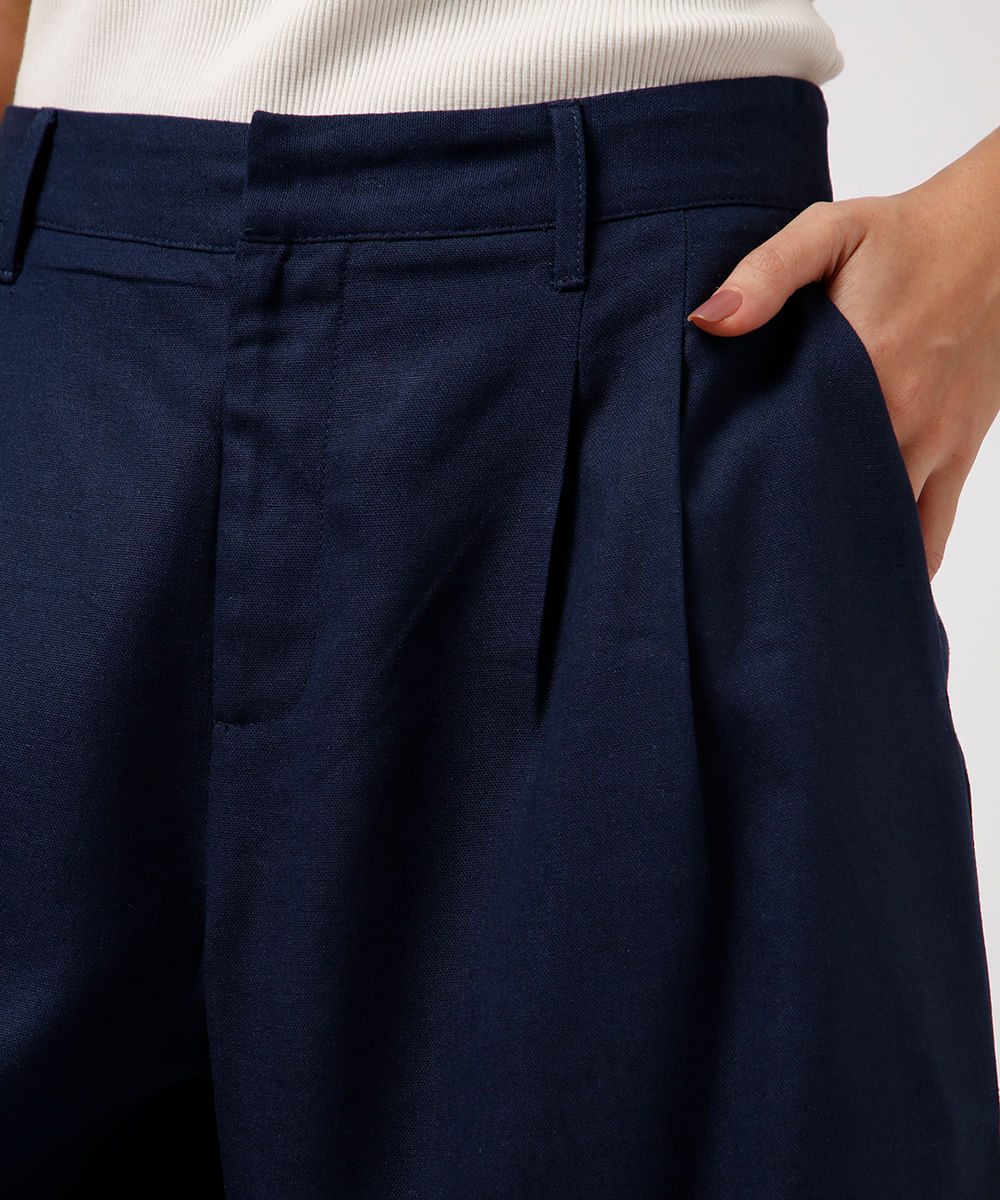 bermuda de alfaiataria com linho mindset azul