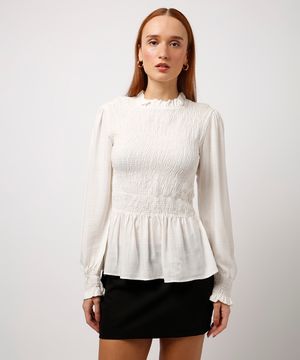 blusa de viscose franzida mindset off white