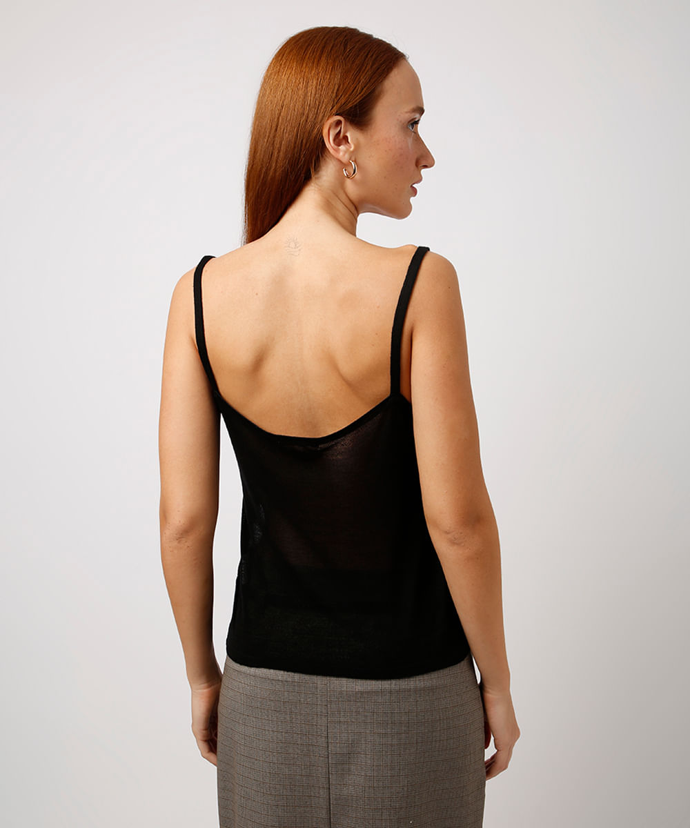regata de tricot com renda mindset preta