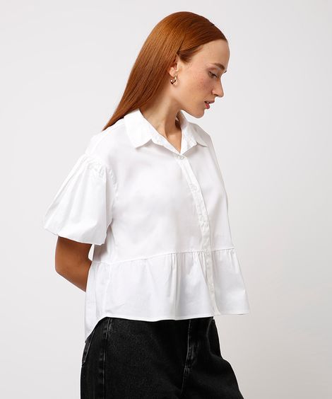 camisa de algodão manga balonê off white