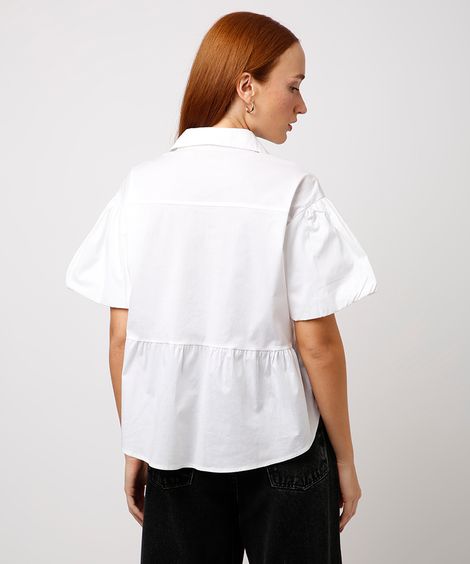 camisa de algodão manga balonê off white