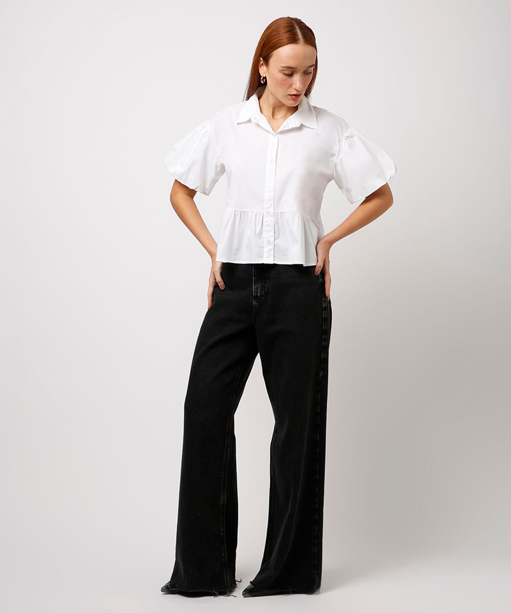 camisa de algodão manga balonê off white