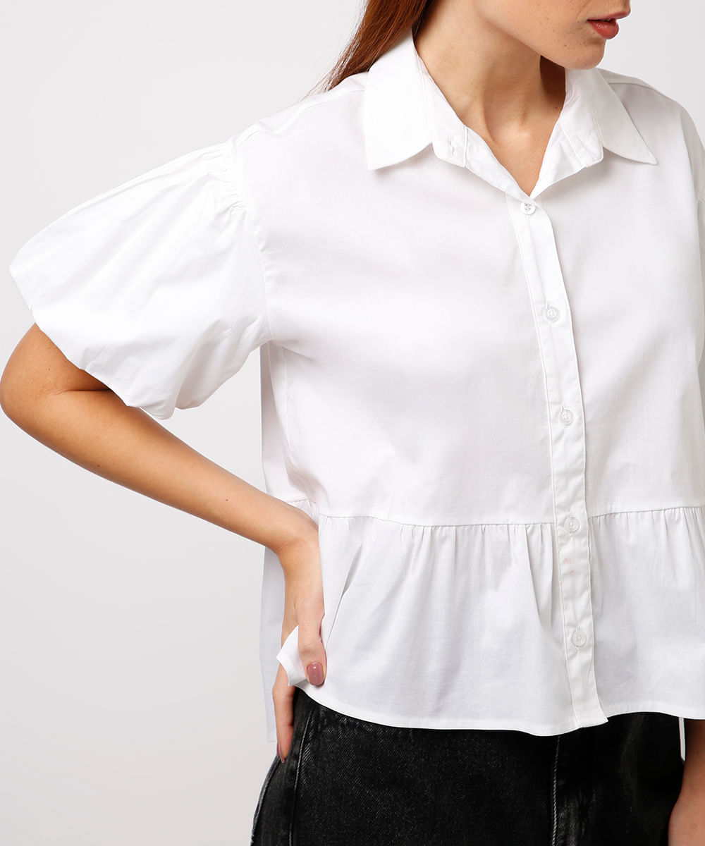 camisa de algodão manga balonê off white