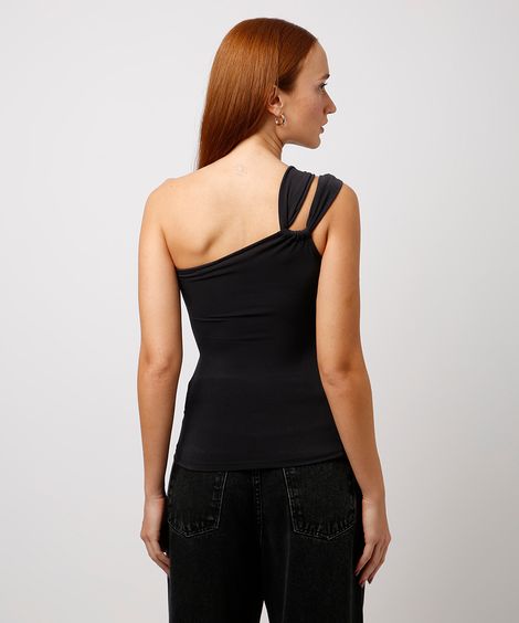 blusa ombro único franzida mindset preta