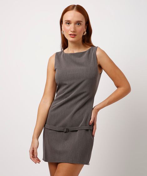 vestido curto com cinto mindset cinza