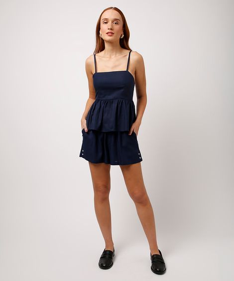 short com linho cós elástico mindset azul