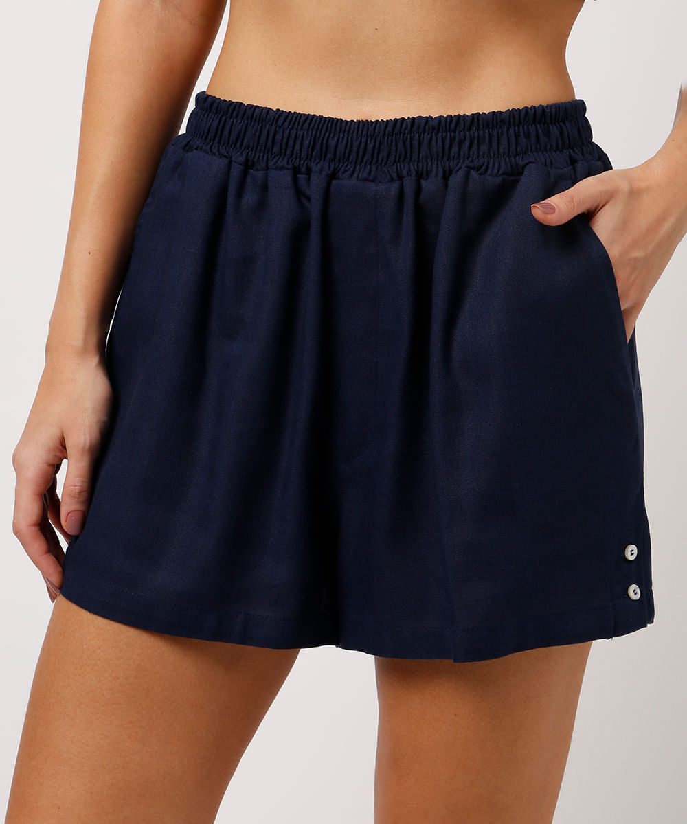 short com linho cós elástico mindset azul