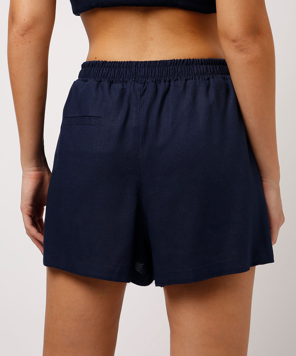 short com linho cós elástico mindset azul