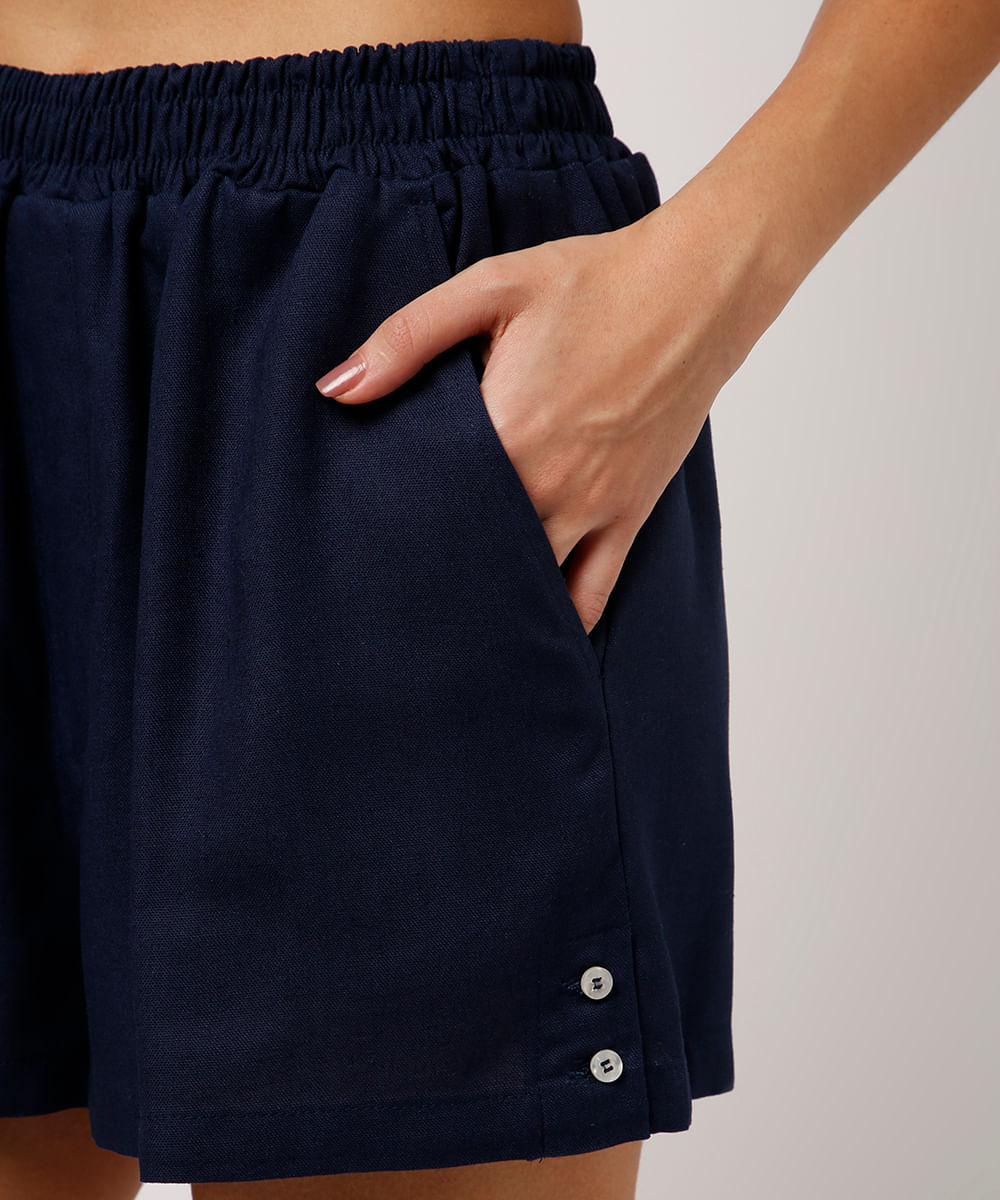short com linho cós elástico mindset azul