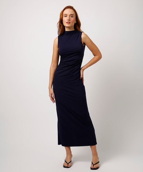 vestido longo franzido mindset azul
