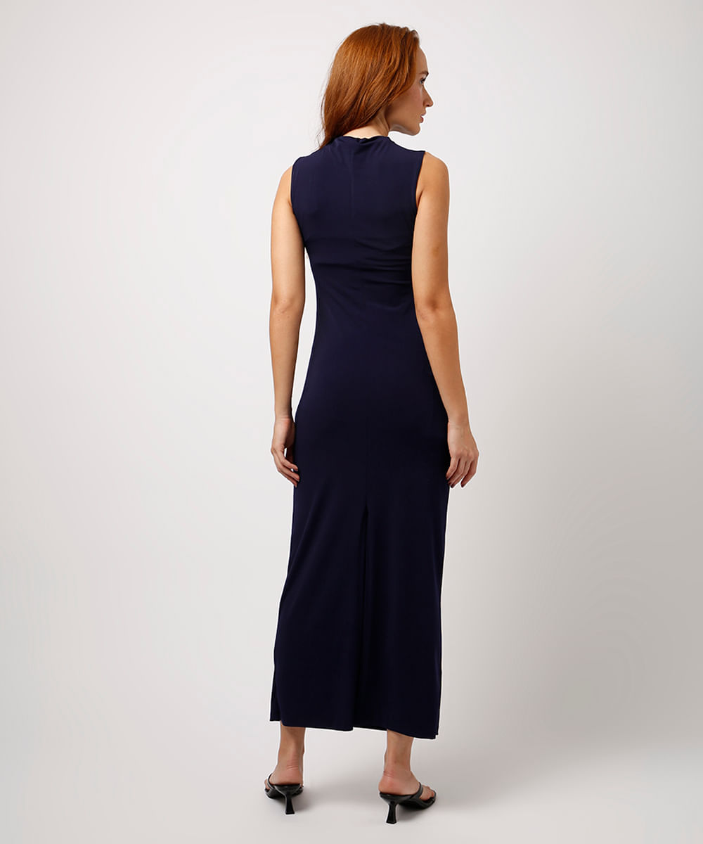 vestido longo franzido mindset azul