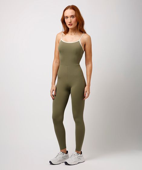 macacão longo alça fina bicolor mindset sport verde