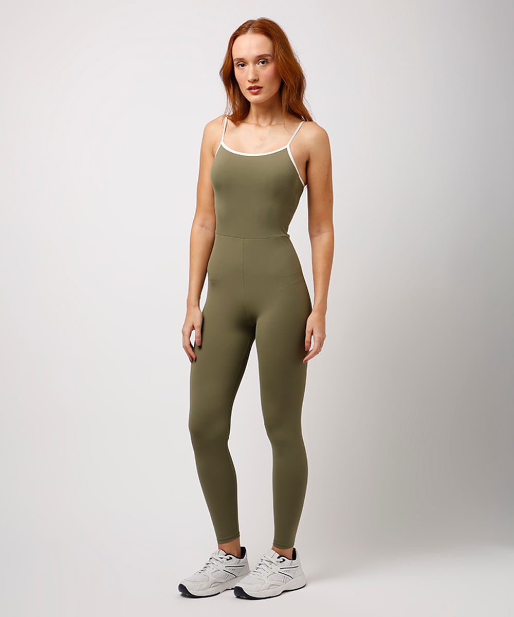 macacão longo alça fina bicolor mindset sport verde