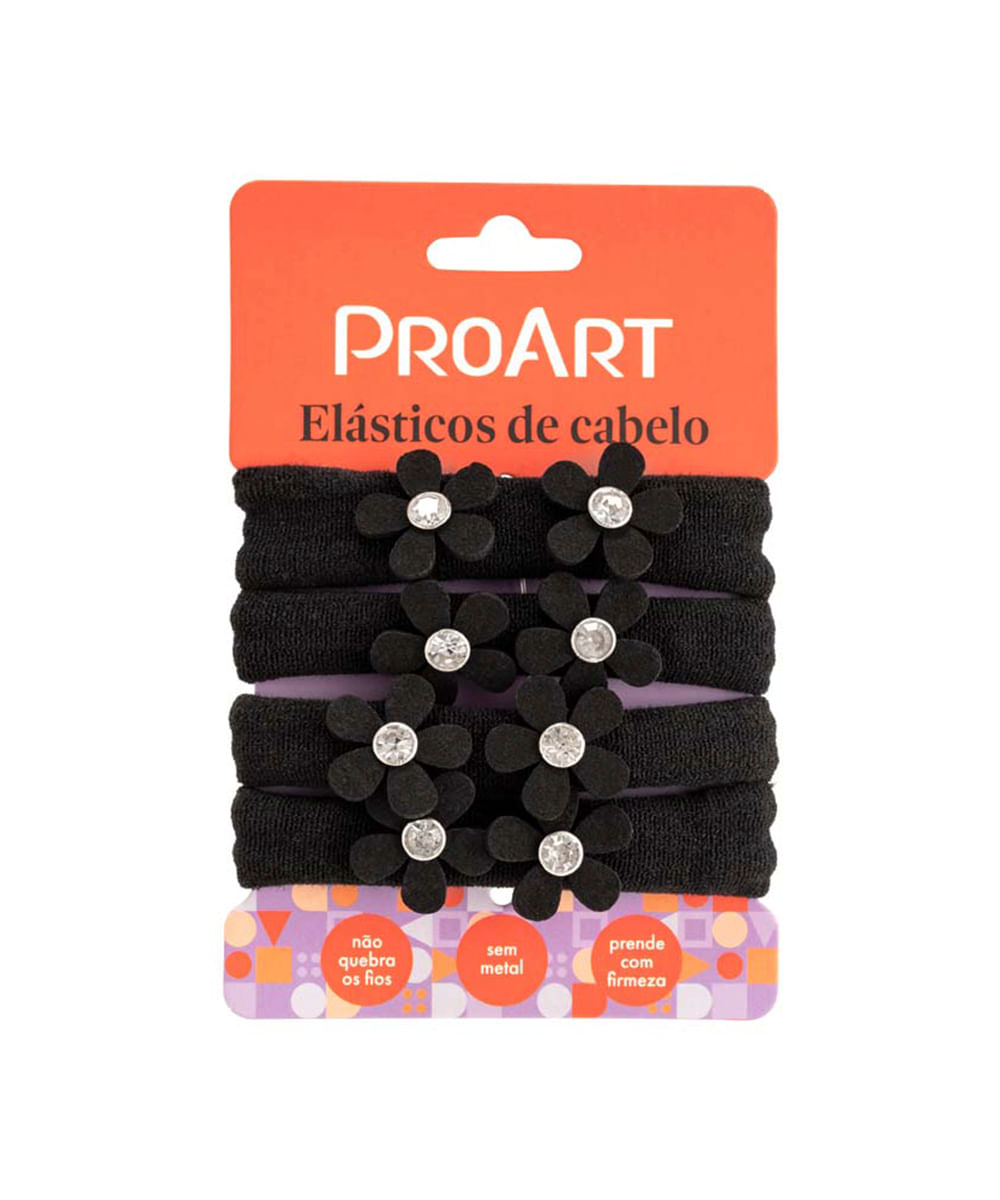 kit de 4 elástico de cabelo proart flower preto