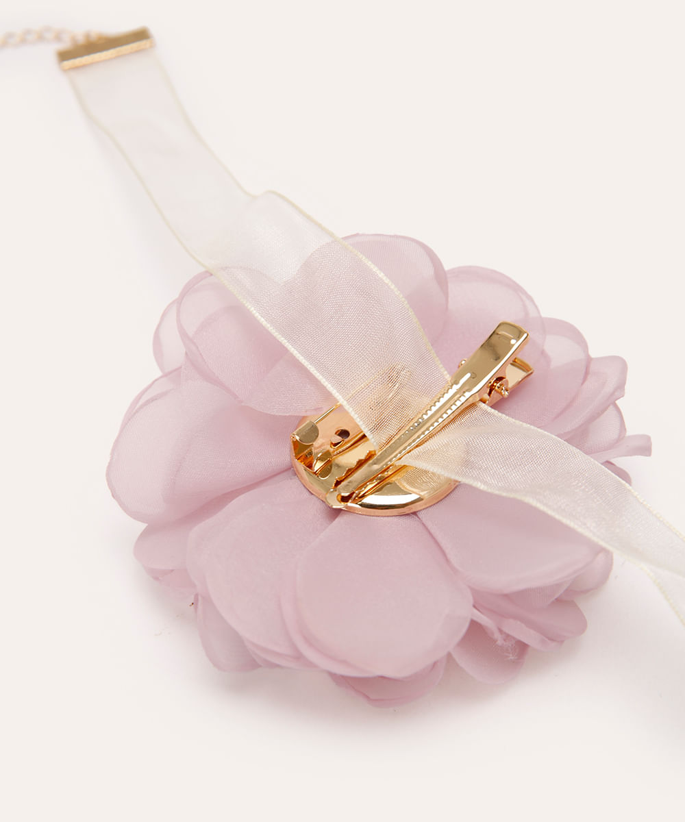 colar 3 em 1 floral rosa