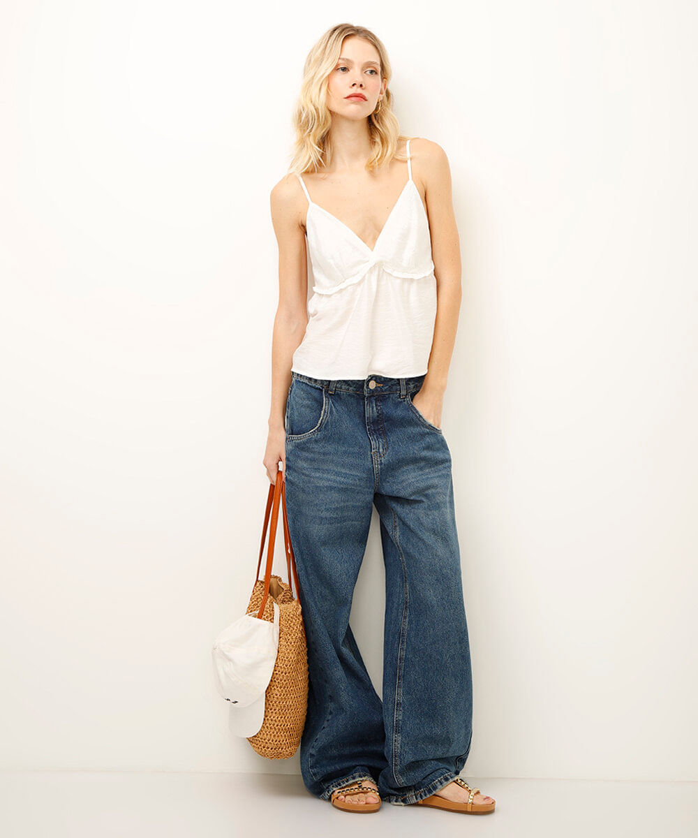 bata de viscose com babado e amarração off white