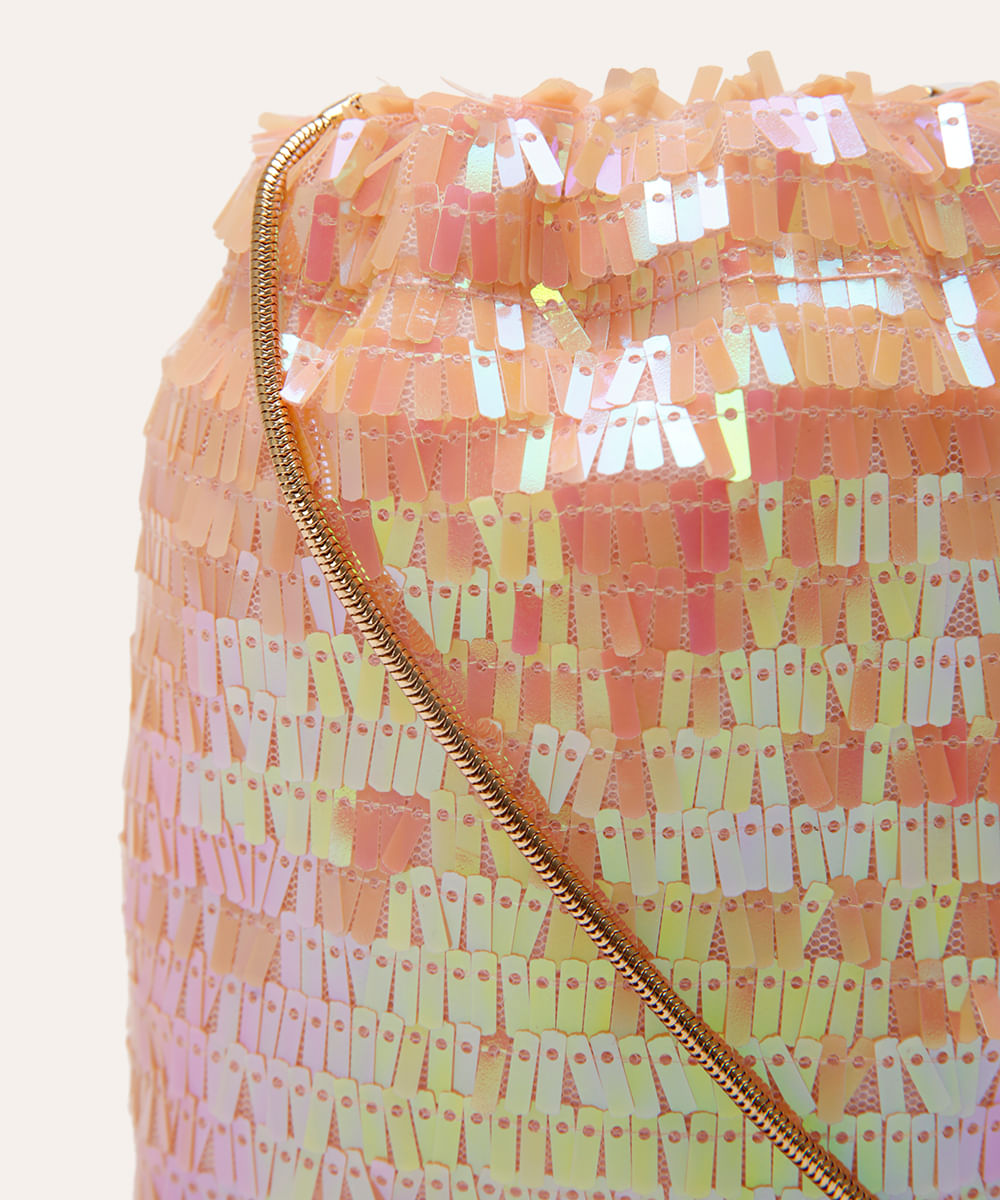 bolsa phone bag de paetê rosa