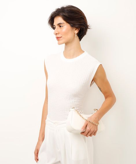 regata decote redondo texturizada off white