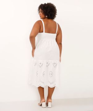 vestido midi com recortes plus size off white