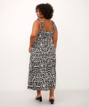 vestido de viscose estampado plus size preto