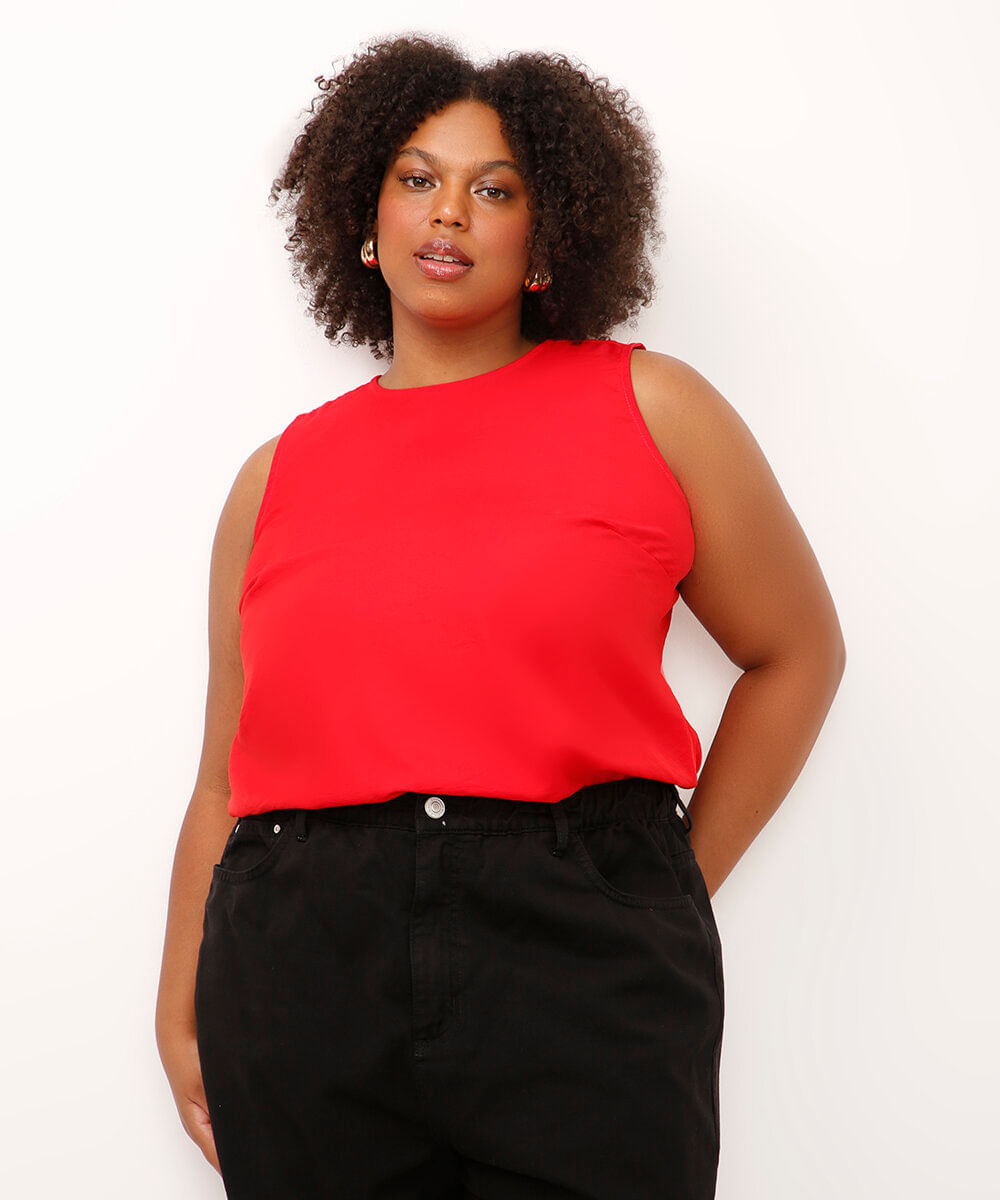 regata de viscose plus size vermelha