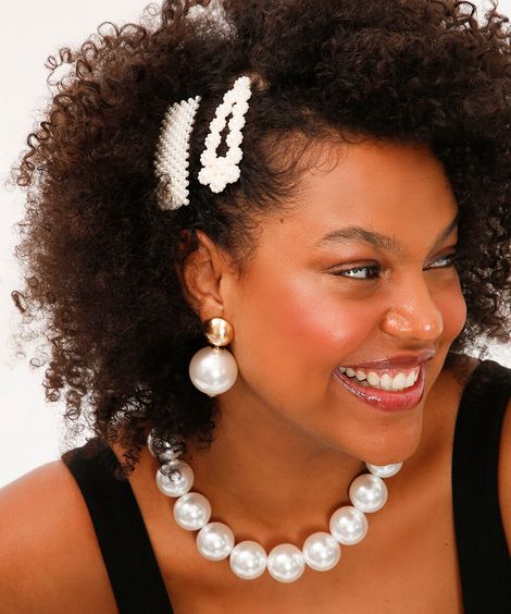 kit de 2 presilhas de cabelo pérolas branco