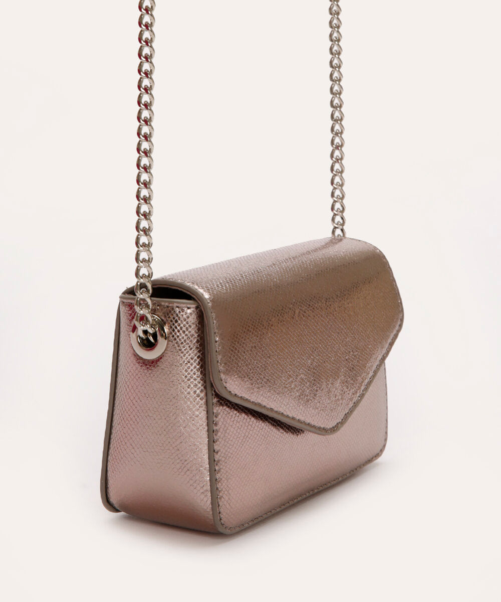 bolsa tiracolo texturizada metalizada cinza