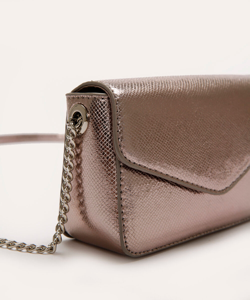 bolsa tiracolo texturizada metalizada cinza