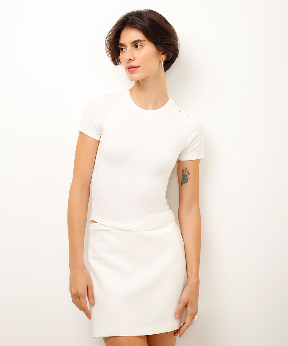 blusa de viscose canelada com tachas off white