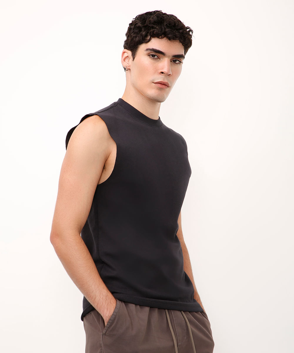 regata machão de algodão texturizada preta